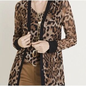 Chico's Woman's Animal Mesh Tank and Cardigan Set Leopard Size 2 Lg